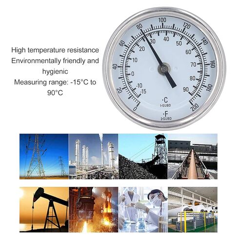 Wisecoco 3.3" Dial Stainless Steel Bimetallic Thermometer, 0-200F/-15-90C, 1% Accuracy, 1/2" NPT Back Mount in Saudi Arabia