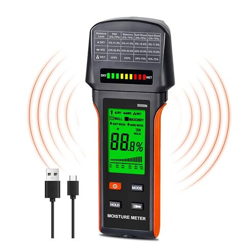 Pinless Moisture Meter for Wood, Drywall & Masonry – Fast & Precise Handheld Moisture Detector，Wood Moisture Meter – Measures 5-75% (Wood), 5-70% (Drywall/Masonry) /Auto-Off & Alarm in Kuwait