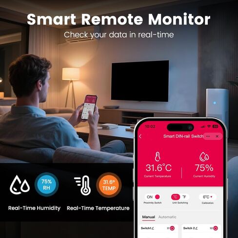TONGOU WiFi ذكي مفتاح التحكم في درجة الحرارة والرطوبة، DIN Rail مخرج الاتصال الجاف، Tuya/ Smart Life جهاز مراقبة درجة الحرارة عن بعد للرطوبة، للخزانة الكهربائية / حاضنة الدفيئة، معتمد من لجنة الاتصالات الفيدرالية in Saudi Arabia