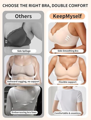 حمالة صدر KeepMyself Jelly Wireless Push Up - حمالة صدر بدون سلك بدون خياطة للنساء، حافة صدفية داعمة ومريحة للرفع وتغطية كاملة مع بطانة قابلة للإزالة - أرجواني M in Kuwait