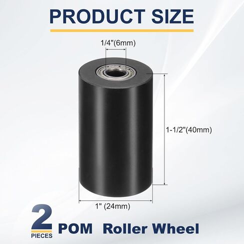 uxcell 2Pcs POM Roller Wheel with Bearings, ID 1/4" (6mm) x OD 1" (24mm) x Length 1-1/2" (40mm), Guiding Wheel Flat Belt Idler (Black) in Saudi Arabia