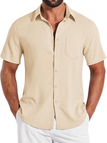 COOFANDY Mens Button Down Shirts Short Sleeve Shirt Casual Summer Beach Textured Shirts with Pocket in Saudi Arabia