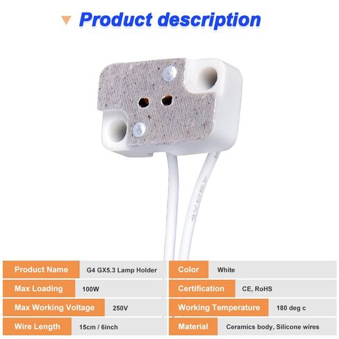 G4 GX5.3 Lamp Holder, LED Bulbs Rectangular Porcelain Socket for MR16 MR11 LED CFL Halogen Bulbs with 15cm/6" Wire Leads, with Wire Connectors (10 Pcs) in Saudi Arabia