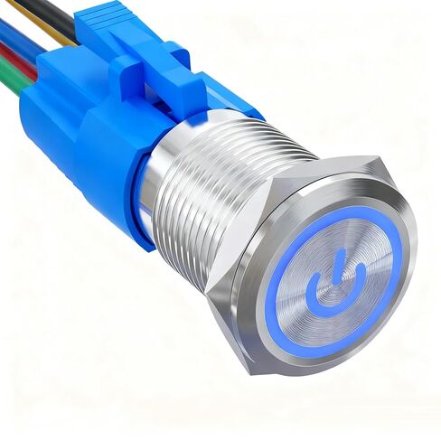 16mm LED Push Button Switch, 12V DC Self-Locking, Black Housing, 0.63" Mounting Hole (Silver Shell-Blue) in Saudi Arabia