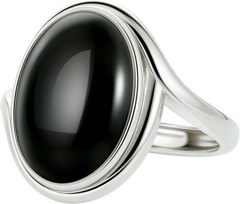 Adjustable Black Onyx Statement Ring, Oval and Marquise Solitaire in 925 Sterling Silver,An Artisan Statement Piece for Her in Saudi Arabia