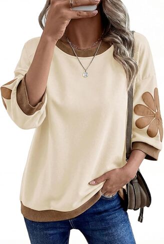 Dokotoo Womens 3/4 Sleeve Floral Patchwork Sweatshirt Casual Lightweight Oversized Summer Tops in Saudi Arabia