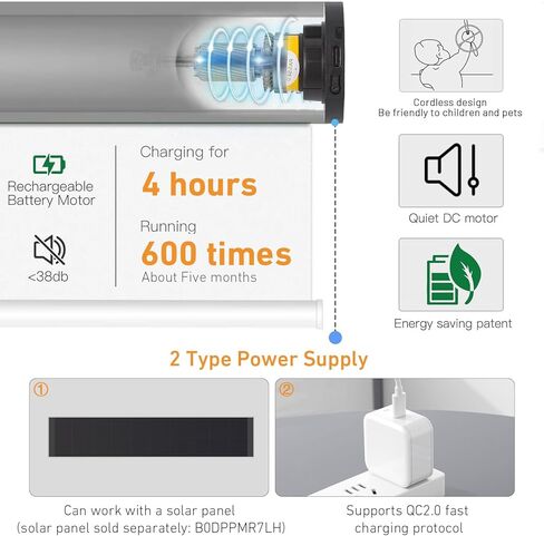 Matter Smart Blinds Motor Kit for 1.5" Shade Tube, Type C Rechargeable Roller Shade Motor, Work with Thread Low Power Consumption, Home Assistant, Alexa, HomeKit Motorized Blinds in Saudi Arabia