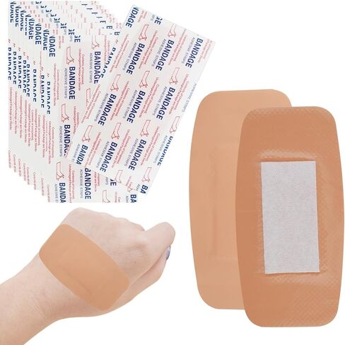 100 Extra Large Adhesive Bandage Patch 2’’x4’’ Plastic Waterproof Wound Dressing Bandages with Non-Stick Pad and 4 Sided Seal for First Aid Kit Wound Care in Saudi Arabia