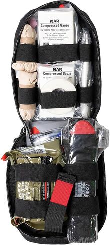 مجموعة أدوات IFAK للإنقاذ من أمريكا الشمالية K-9 (أسود) NAR Emergency MOLLE K9 الإسعافات الأولية للكلاب، والبشر الذين يعانون من عاصبة C-A-T، ومقياس الحرارة البيطري، وأختام الصدر HyFin، والشاش (80-0439) in Kuwait