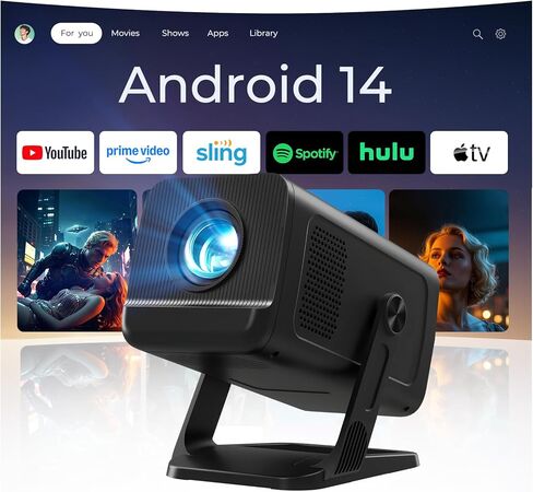 Projector Smart Android OS ، محلي 1080 بكسل كامل الدعم 4K الدعم 12000 ، التطبيقات المدمجة ، FOCUSER ELECTRY و AUTO KEYSTONE PORPERATION مع Dolby Sound ، WiFi & Bluetooth ، متوافق مع iOS/HDMI in Saudi Arabia