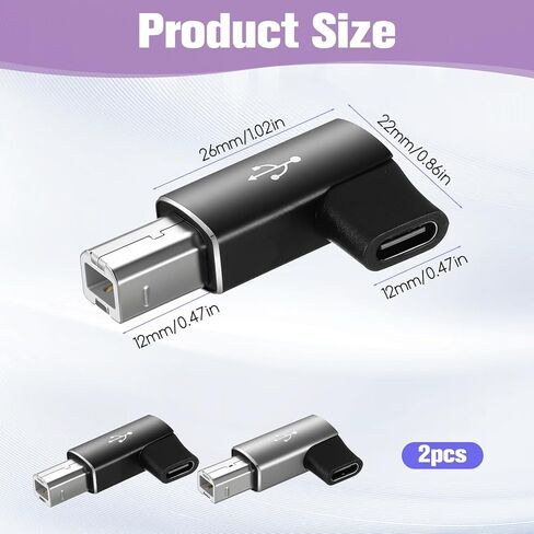 2 Pcs USB B to USB C Printer Adapter Midi to USB- C 90 Degree Right Angle Compatible with Printers Electric Piano Synthesizers and Devices with MIDI Port in Saudi Arabia