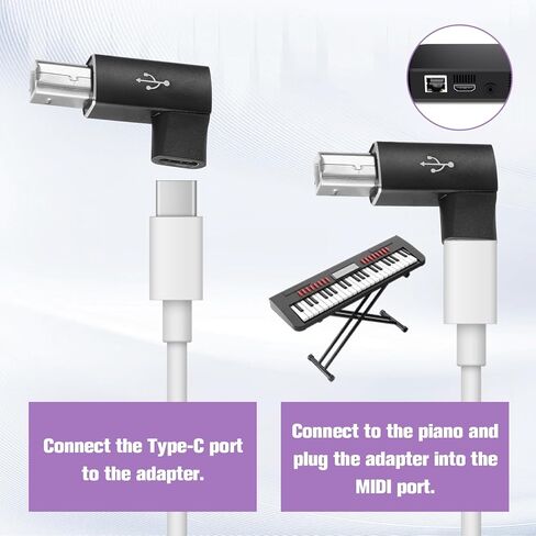 2 Pcs USB B to USB C Printer Adapter Midi to USB- C 90 Degree Right Angle Compatible with Printers Electric Piano Synthesizers and Devices with MIDI Port in Saudi Arabia
