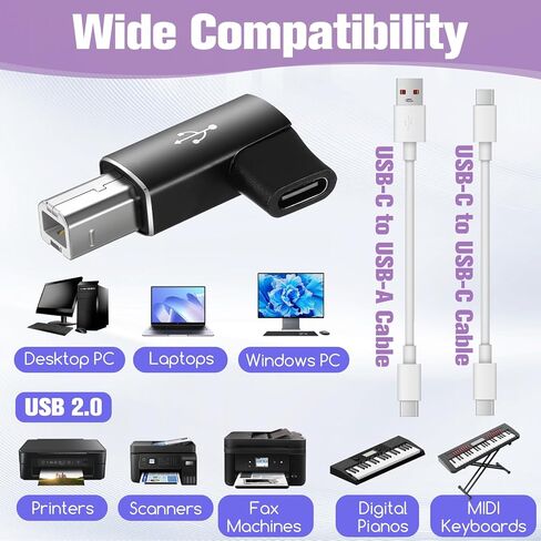 2 Pcs USB B to USB C Printer Adapter Midi to USB- C 90 Degree Right Angle Compatible with Printers Electric Piano Synthesizers and Devices with MIDI Port in Saudi Arabia
