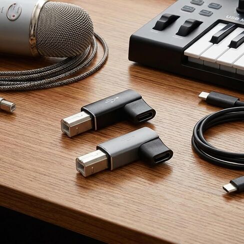 2 Pcs USB B to USB C Printer Adapter Midi to USB- C 90 Degree Right Angle Compatible with Printers Electric Piano Synthesizers and Devices with MIDI Port in Saudi Arabia