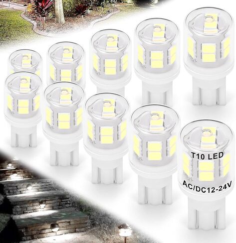 T10 Wedge Base Landscape 194 921 LED Light Bulb 2700K Warm White 3W Equivalent 15W 20W Low Voltage AC/DC12V-24V T5 LED Bulb for Landsacpe Garden Deck RV Camper Marine Boat Dome Lighting, 8 Pack in Kuwait