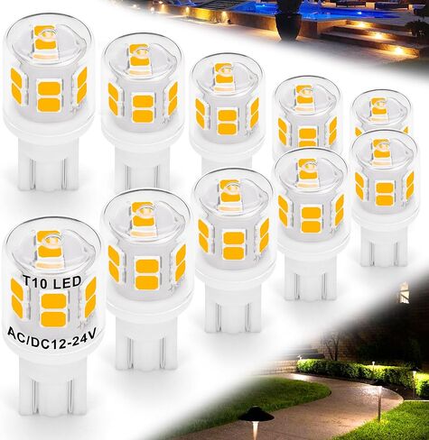 T10 إسفين قاعدة المناظر الطبيعية 194 921 LED لمبة الضوء 2700K أبيض دافئ 3W يعادل 15W 20W الجهد المنخفض AC / DC12V-24V T5 LED لمبة Landsacpe Garden Deck RV Camper Marine Boat قبة الإضاءة، 8 حزمة in Kuwait