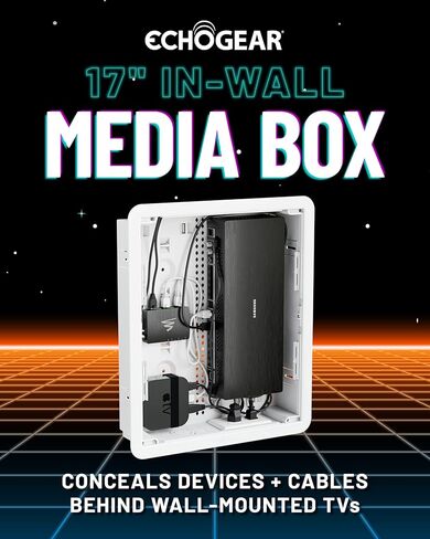ECHOGEAR 17" in Wall TV Media Box - Recessed TV Outlet Network Enclosure - Works w/Wired & Wireless Samsung Connect Box, Apple TV, Roku, Fire TV Stick - WiFi Friendly Cable Management Fits 16" Studs in Kuwait