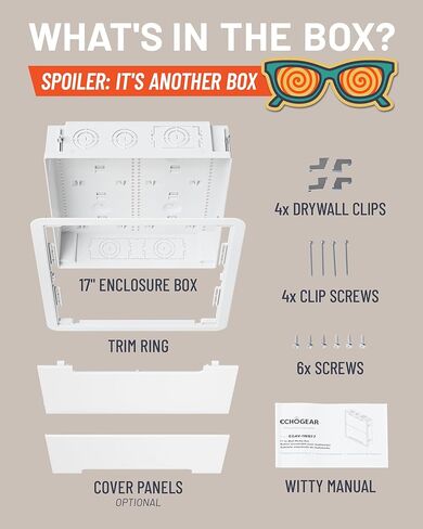 ECHOGEAR 17" in Wall TV Media Box - Recessed TV Outlet Network Enclosure - Works w/Wired & Wireless Samsung Connect Box, Apple TV, Roku, Fire TV Stick - WiFi Friendly Cable Management Fits 16" Studs in Kuwait