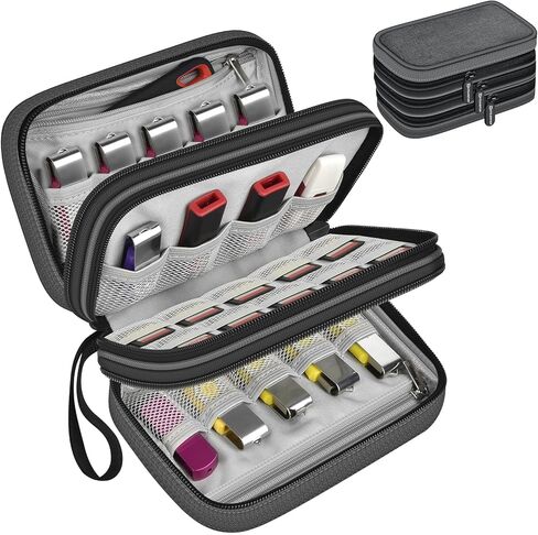 حالة محرك أقراص فلاش USB متوافقة مع Sandisk/for Samdata/for PNY/for Lexar Hard Drive ، حقيبة قماش محمولة 3 طبقات مع جيب شبكة لمدة 24 عصي USB ، 10 بطاقات SD (تغطية فقط)- رمادي فقط in Kuwait