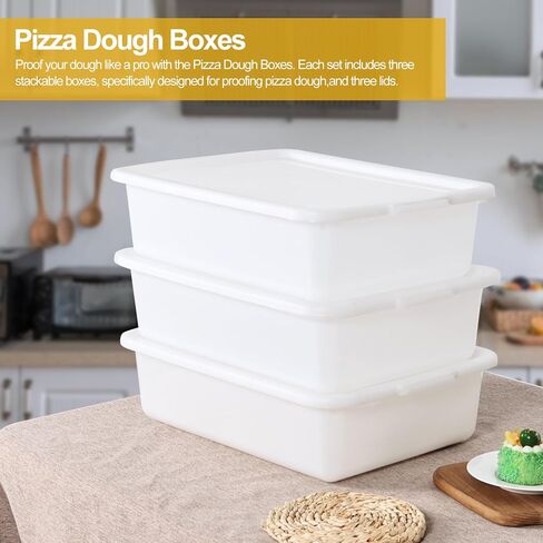 3 Pack Pizza Dough Proofing Box, Pizza Storage Container, Food Storage Containers with Lids, Bread Proofing Box, Stackable Commercial Quality Trays with Covers in Kuwait