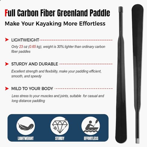 Greenland Paddle Lightweight Full Carbon Fiber with Paddle Bag, Adjustable Greenland Kayak Paddle 86-90" (220-230 cm) in Saudi Arabia
