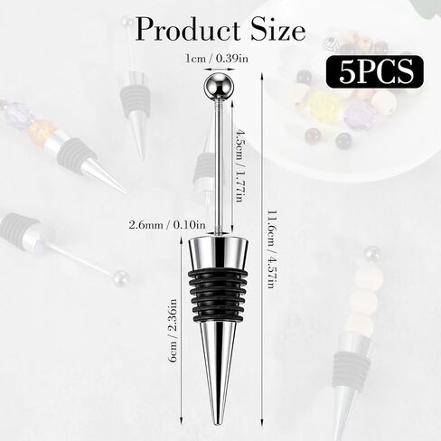 5 Packs Metal Bottle Stopper Kit, Reusable Wine Saver Corks, Stainless Steel Wine Bottle Stopper, Beadable Bottles Cap, Decorative Corkscrew for Wedding Party Bar in Kuwait