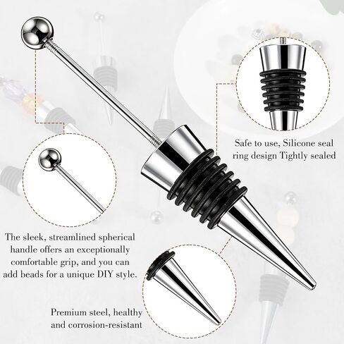 5 Packs Metal Bottle Stopper Kit, Reusable Wine Saver Corks, Stainless Steel Wine Bottle Stopper, Beadable Bottles Cap, Decorative Corkscrew for Wedding Party Bar in Kuwait