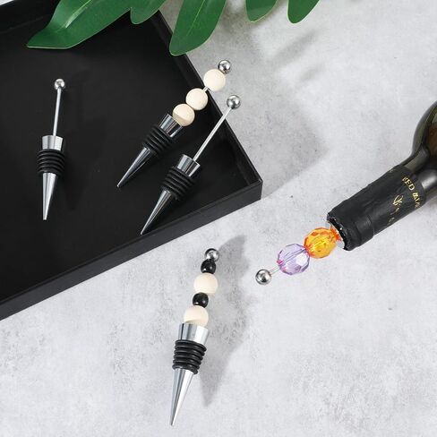 5 Packs Metal Bottle Stopper Kit, Reusable Wine Saver Corks, Stainless Steel Wine Bottle Stopper, Beadable Bottles Cap, Decorative Corkscrew for Wedding Party Bar in Kuwait