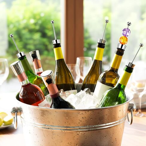 5 Packs Metal Bottle Stopper Kit, Reusable Wine Saver Corks, Stainless Steel Wine Bottle Stopper, Beadable Bottles Cap, Decorative Corkscrew for Wedding Party Bar in Kuwait