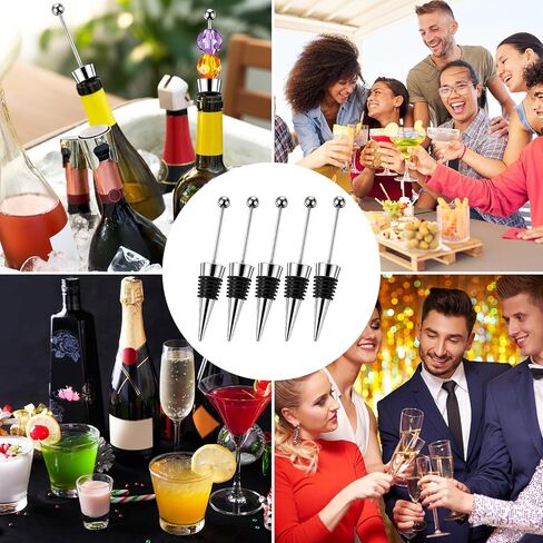5 Packs Metal Bottle Stopper Kit, Reusable Wine Saver Corks, Stainless Steel Wine Bottle Stopper, Beadable Bottles Cap, Decorative Corkscrew for Wedding Party Bar in Kuwait