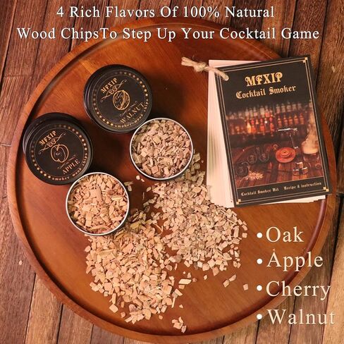طقم مدخن الكوكتيل مع الشعلة، طقم مدخن الويسكي، طقم مدخن المشروبات ذو الطراز القديم - 4 نكهات خشبية، طقم مصفاة مدخن الويسكي - هدايا بوربون للرجال، الأب (بدون البيوتان) in Kuwait