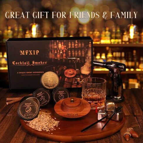 طقم مدخن الكوكتيل مع الشعلة، طقم مدخن الويسكي، طقم مدخن المشروبات ذو الطراز القديم - 4 نكهات خشبية، طقم مصفاة مدخن الويسكي - هدايا بوربون للرجال، الأب (بدون البيوتان) in Kuwait