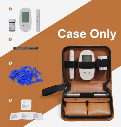 Blood Glucose Monitor Kit, Durable Eco-Friendly PU Leather Diabetic Insulin Supplies Carrying Case, Blood Glucose Meter Storage Organize Bag with Adjustable Capacity and Multi-Pocket Design in Saudi Arabia