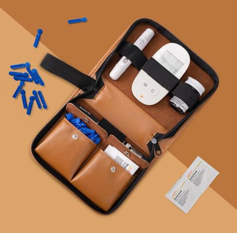 Blood Glucose Monitor Kit, Durable Eco-Friendly PU Leather Diabetic Insulin Supplies Carrying Case, Blood Glucose Meter Storage Organize Bag with Adjustable Capacity and Multi-Pocket Design in Saudi Arabia