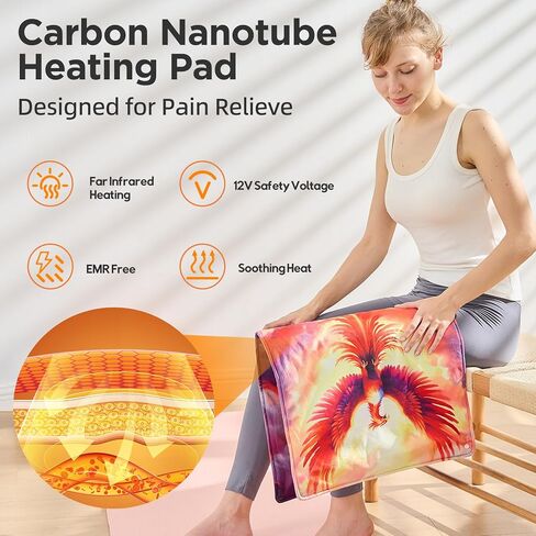 Extra Large Heating Pad with Carbon Nanotube,Fast Heating Far Infrared Therapy for Pain Relief,12V Safe and Washable, Ultra-Soft & Aromatic,Extra-Long Power Cord Allowing Flexible use(33"x17") in Saudi Arabia