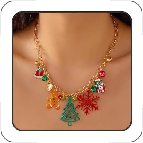 Christmas Necklaces for Women Christmas Tree Pendant Necklace Xmas Jingle Bell Necklaces Santa Claus Stocking Gingerbread Man Necklace Xmas Jewelry Gift 2025 in Saudi Arabia
