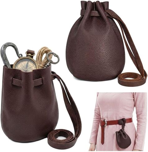 Mythrojan Leather Pouch Drawstring Storage Bag Medieval Belt Bag Renaissance Costume Accessories LARP Waist Bag Cosplay Coin Purse Antique Vintage Pouch - Black in Saudi Arabia