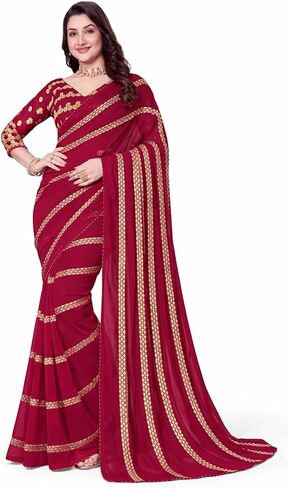 Svayi Saree for Women Georgette Golden Sequin Stripes Embroidery work Saree with Blouse Piece in Saudi Arabia