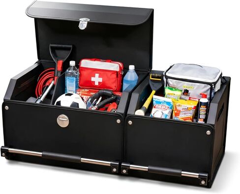 Leather Trunk Organizer for SUV, Car Trunk Storage with Lid & Push-pull Handle, Combination of SUV Cargo Organizer, Waterproof Car Trunk Storage Organizer for Sedan Van Minivans in Saudi Arabia