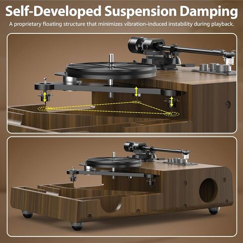 سجل لاعب السجل عالي الدقة مع نظام الصوت المدمج في نظام الصوت 2.1 لقناة للمشغل المحسّن ، مشغل سجل الفينيل مع خرطوشة مغناطيسية BT5.3 تشغيل RCA Out AUX في حزام-درايف 33/45RPM in Kuwait