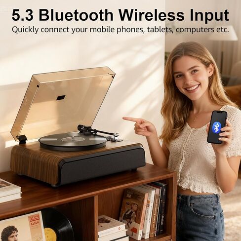 سجل لاعب السجل عالي الدقة مع نظام الصوت المدمج في نظام الصوت 2.1 لقناة للمشغل المحسّن ، مشغل سجل الفينيل مع خرطوشة مغناطيسية BT5.3 تشغيل RCA Out AUX في حزام-درايف 33/45RPM in Kuwait