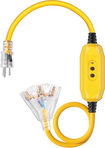 دليل سلك تمديد GFCI خارجي بطول 3 أقدام من DEWENWILS، سلك تمديد قياس 12/3 لأجهزة متعددة، كابل طاقة عالي التحمل مع قابس LED مضاء بـ 3 شقوق، أسود، مدرج في قائمة UL in Kuwait