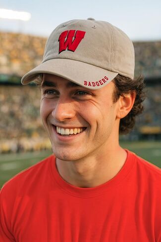 Officially Licensed University Wisconsin Classic Edition Gray/Red Clean Up Hat Primary Badgers Relaxed Fit Embroidered Team Logo Adjustable Sports Ball Cap in Saudi Arabia