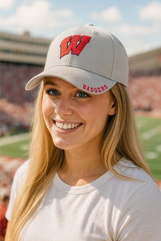 Officially Licensed University Wisconsin Classic Edition Gray/Red Clean Up Hat Primary Badgers Relaxed Fit Embroidered Team Logo Adjustable Sports Ball Cap in Saudi Arabia