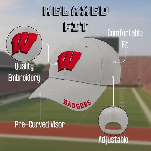 Officially Licensed University Wisconsin Classic Edition Gray/Red Clean Up Hat Primary Badgers Relaxed Fit Embroidered Team Logo Adjustable Sports Ball Cap in Saudi Arabia