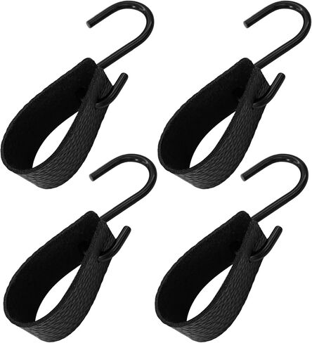 2Pcs Multifunctional S-Hooks with Leather Loop, Black Zinc Alloy S Shaped Leather Hooks, Heavy Duty Storage Hook for Hanging Clothes, Kitchen Utensils, Camping Gear in Saudi Arabia