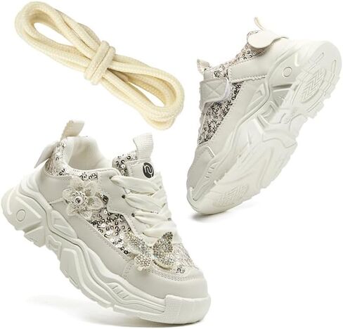 Toddler Gilrs Shoes Sneaker Kids Fashion Crystal Butterfly Tennis Shoes Chunky Platform Casual Walking Shoes Comes with an Extra Pair of Coordinating Shoelaces in Saudi Arabia