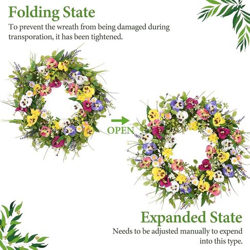 اكاليل الربيع للباب الأمامي 20 بوصة زهرة اصطناعية اكليلا من الزهور مع الأوراق الخضراء ديزي لافندر السرخس اكاليل الحرير الصيف باب إكليل للمزرعة في الهواء الطلق مهرجان جدار ديكور in Kuwait