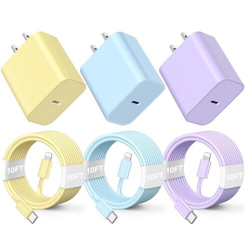 3pack 10ft cable ightning ، 20W شحن سريع فون ، سلك شاحن الهاتف الكابل للهاتف 14/13/12/12 PRO MAX/11/XS MAX/XR/X ، AirPods Pro ، Pink/Red/Black in Kuwait