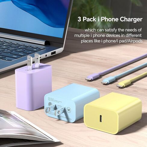 3pack 10ft cable ightning ، 20W شحن سريع فون ، سلك شاحن الهاتف الكابل للهاتف 14/13/12/12 PRO MAX/11/XS MAX/XR/X ، AirPods Pro ، Pink/Red/Black in Kuwait